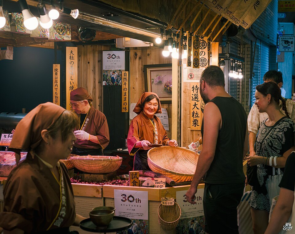 Ridiculously photogenic seller at Nishiki market in Kyoto